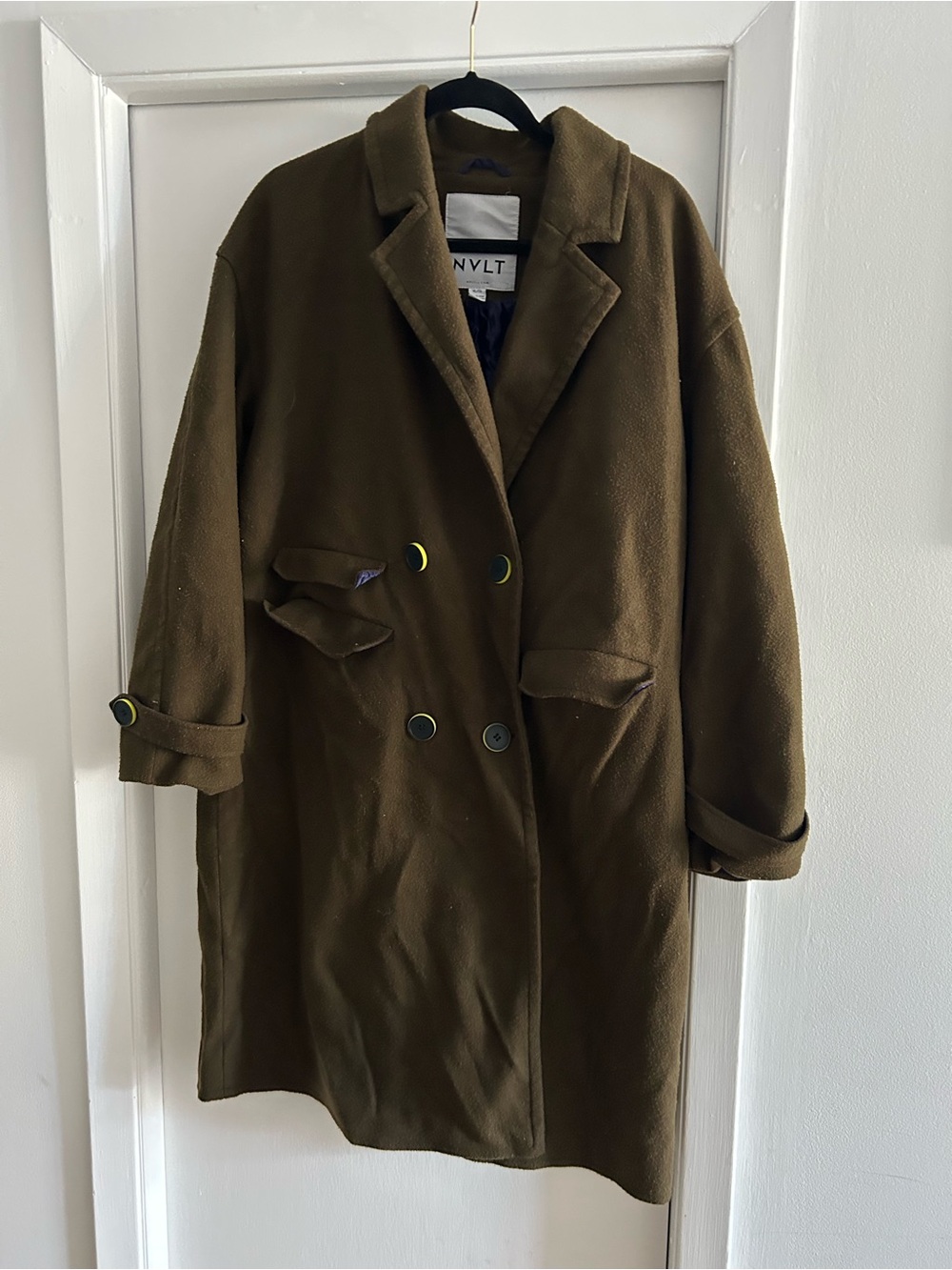 NVLT Olive Double-Breasted Wool-Blend Pea Coat